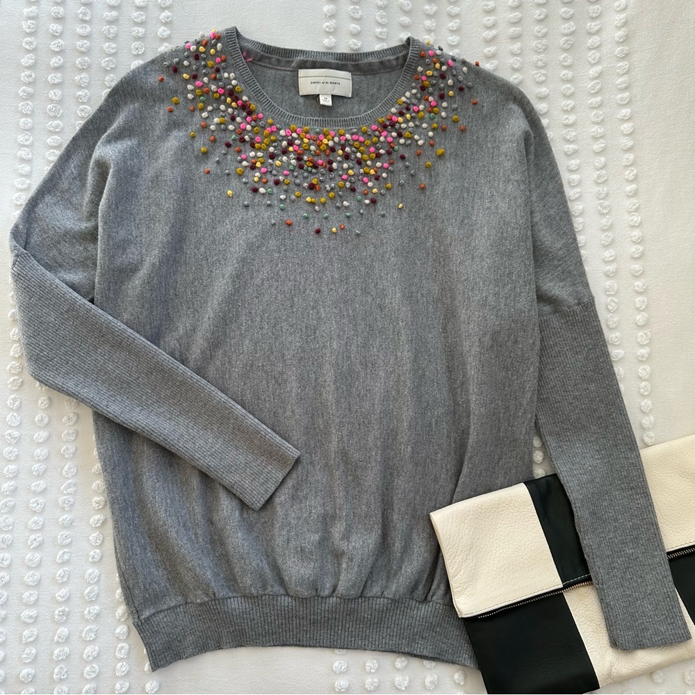 Anthropologie Angel of the North Confetti Pom Cotton Cashmere Blend Sweater XS